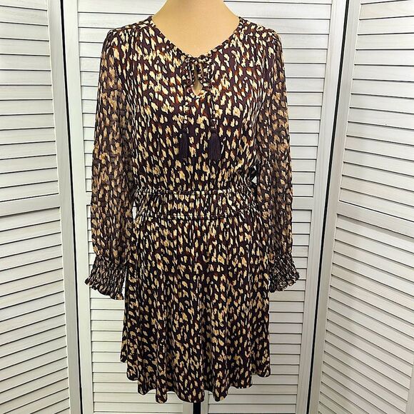 Cupio Mini Dress Large Smocked Leopard Print - Picture 3 of 15